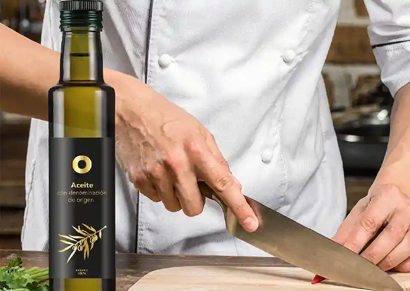 Wet-glue label paper used on a premium olive oil bottle