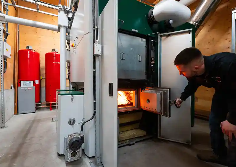 Modern wood heat system used for biomass heating in a public building