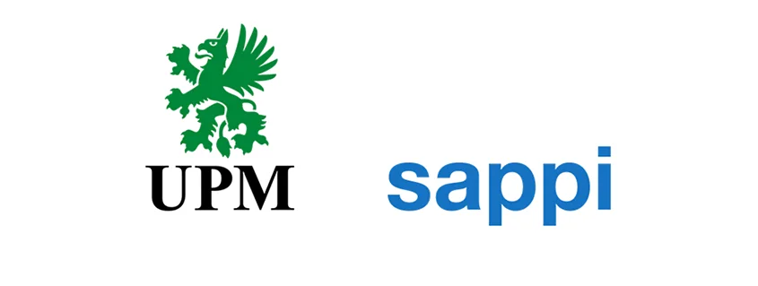 UPM and Sappi logos displayed following the signing of a definitive agreement for a European graphic paper joint venture