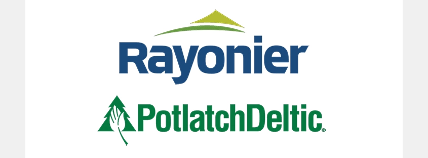 Logos of Rayonier and PotlatchDeltic