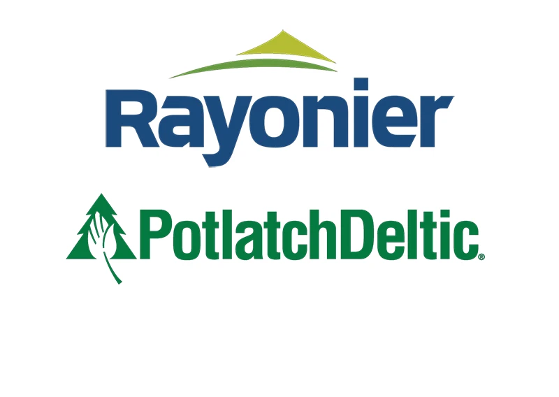 Logos of Rayonier and PotlatchDeltic