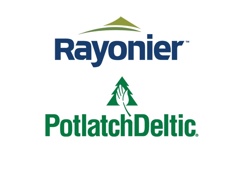 Logos of Rayonier and PotlatchDeltic