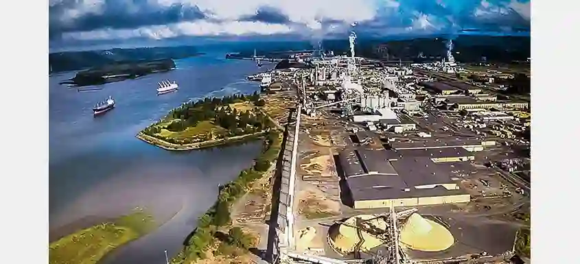 Aerial view of Nippon Dynawave Packaging mill in Longview, Washington