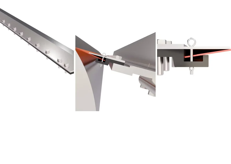 AccuChange blade holder components developed by Kadant Solutions for industrial roll cleaning applications