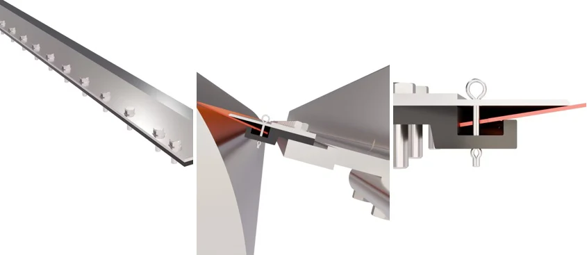 AccuChange blade holder components developed by Kadant Solutions for industrial roll cleaning applications